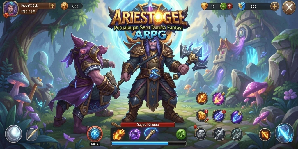 Gameplay ARPG yang penuh aksi dan strategi dalam ARIESTOGEL.