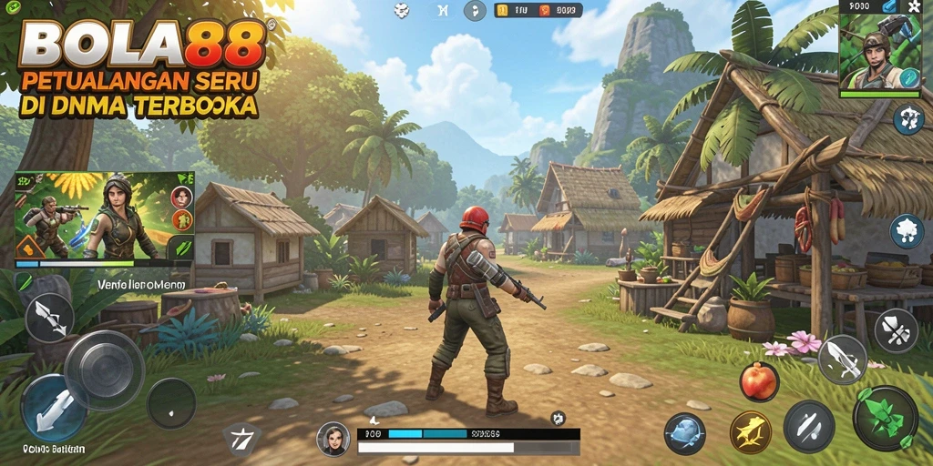 Screenshot gameplay BOLA88 menampilkan pemandangan indah dunia terbuka.