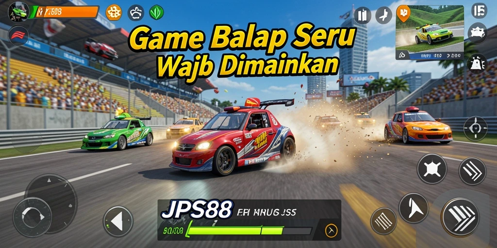 Tangkapan layar JPS88 menampilkan aksi balap yang mendebarkan.