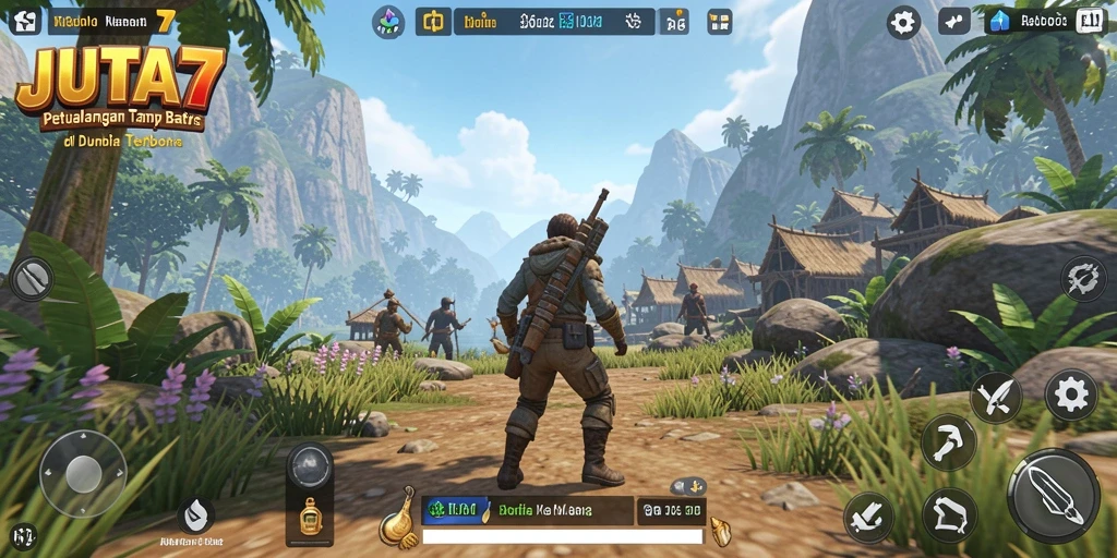 Tangkapan layar gameplay JUTA7 menampilkan dunia terbuka yang luas dan indah.