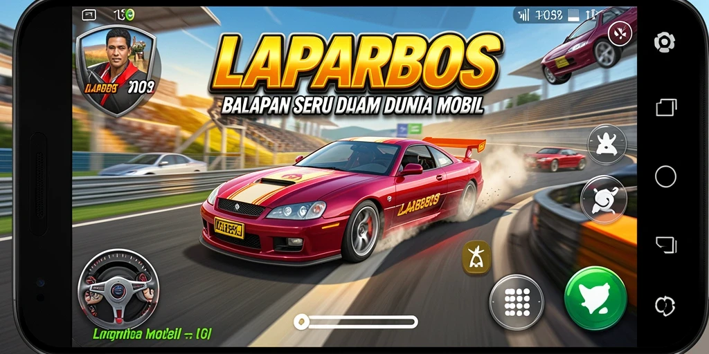 Gameplay seru LAPARBOS saat balapan di lintasan menantang.