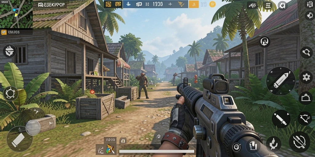 Tampilan gameplay REJEKIPOP dengan aksi tembak-menembak yang seru.