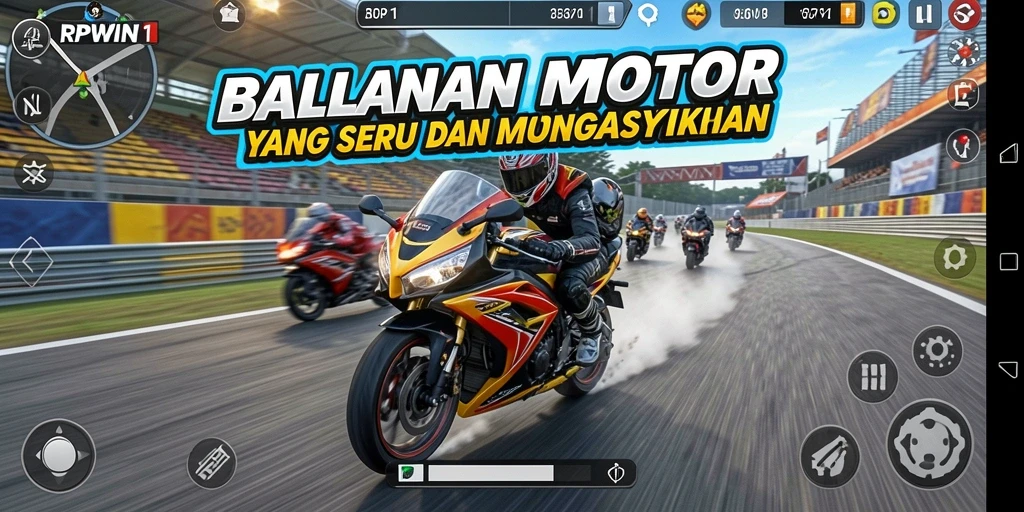 Tampilan seru dari gameplay balapan motor di RPWIN1.