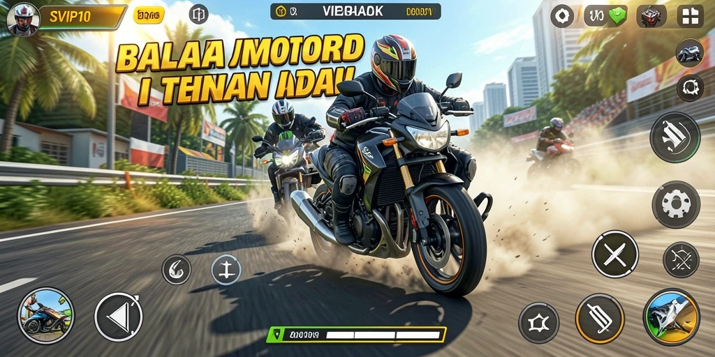 Tampilan gameplay SVIP10 yang mendebarkan dalam balapan motor.