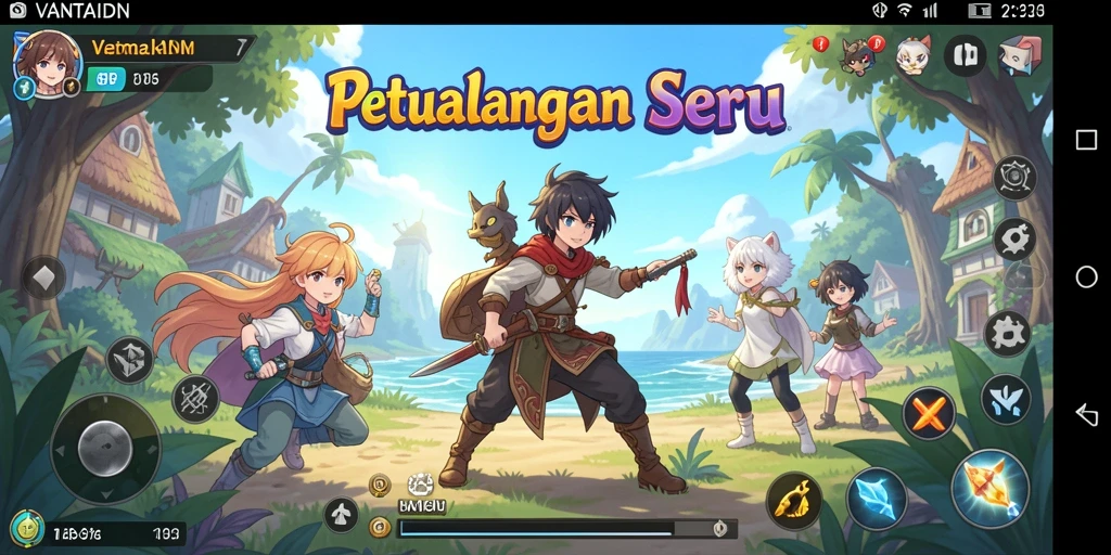 Tampilan gameplay menampilkan pertarungan karakter Anime yang seru.